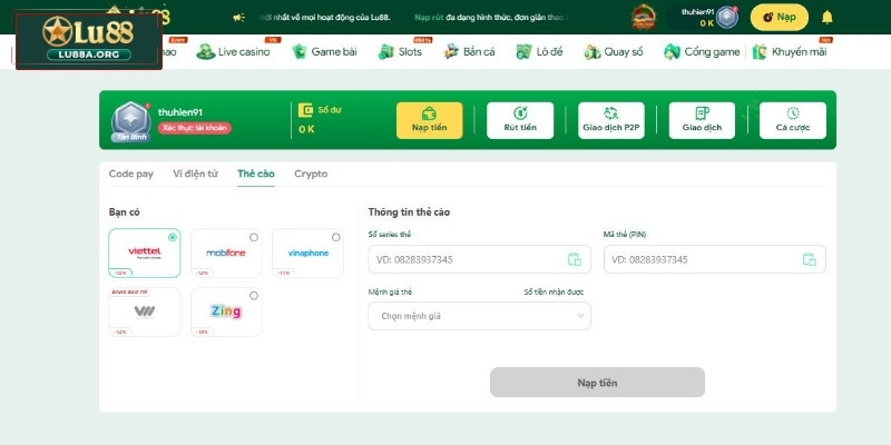 Nạp tiền qua Thẻ cào