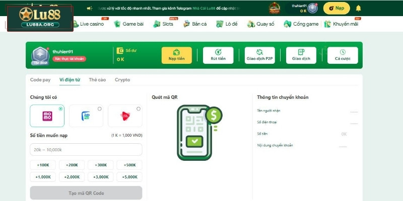 Nạp tiền qua Ví điện tử